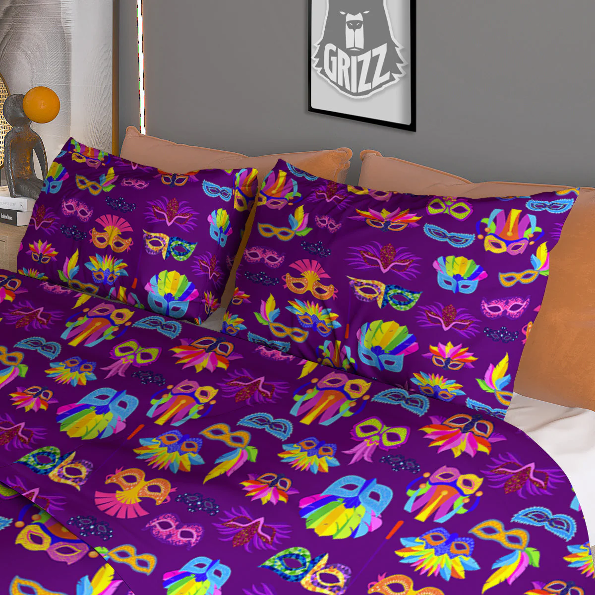 Venice Carnival Mask Print Pattern Duvet Cover Bedding Set - Image 3