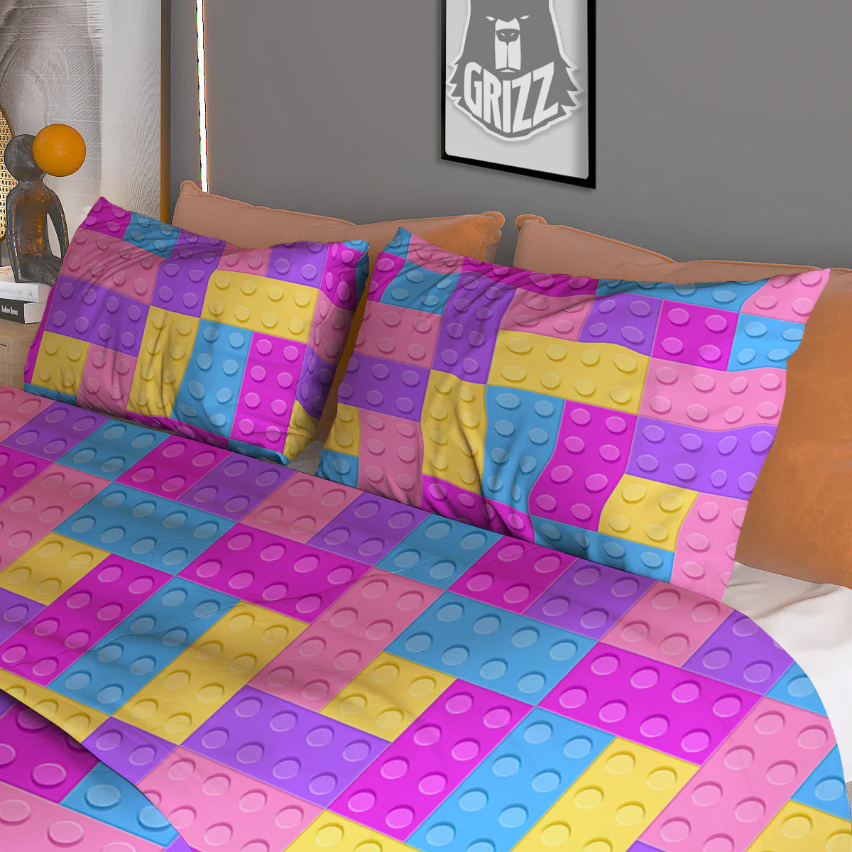 Video Game Colorful Block Puzzle Print Duvet Cover Bedding Set - Image 3