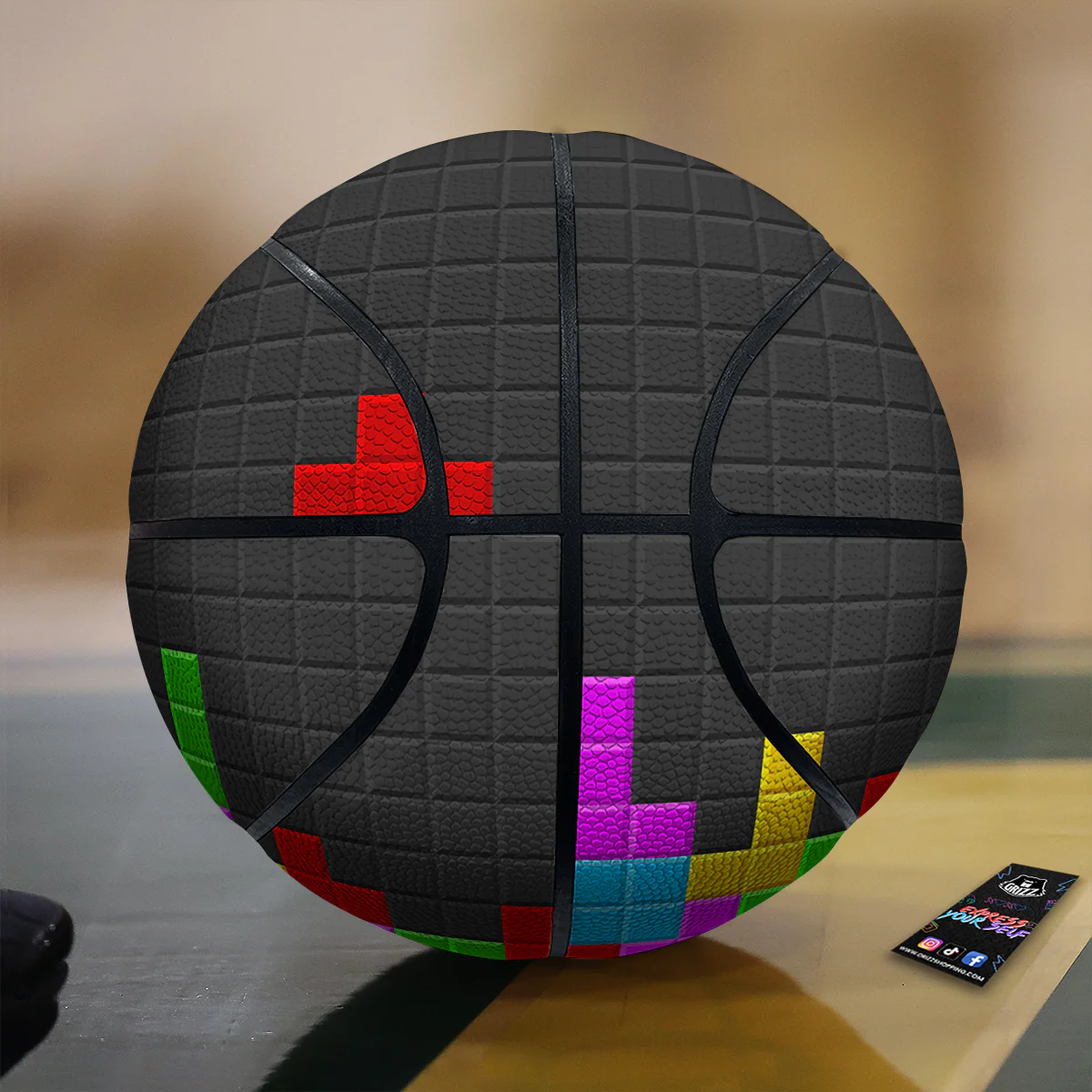 Video Game Colorful Brick Puzzle Print Basketball