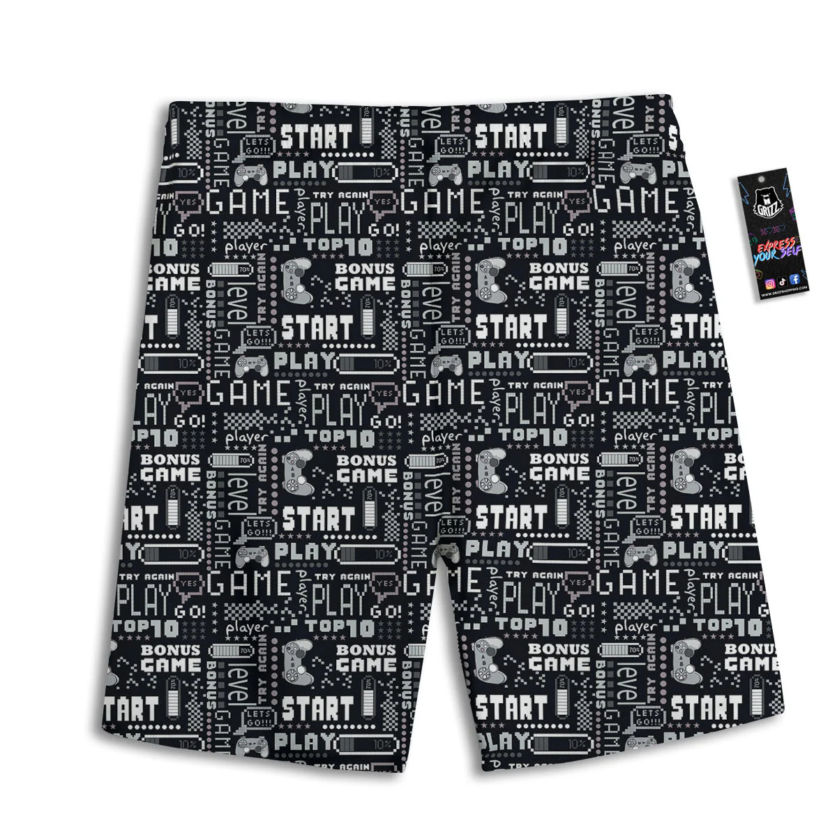 Video Game White And Black Print Pattern Men's Athletic Shorts - Image 2