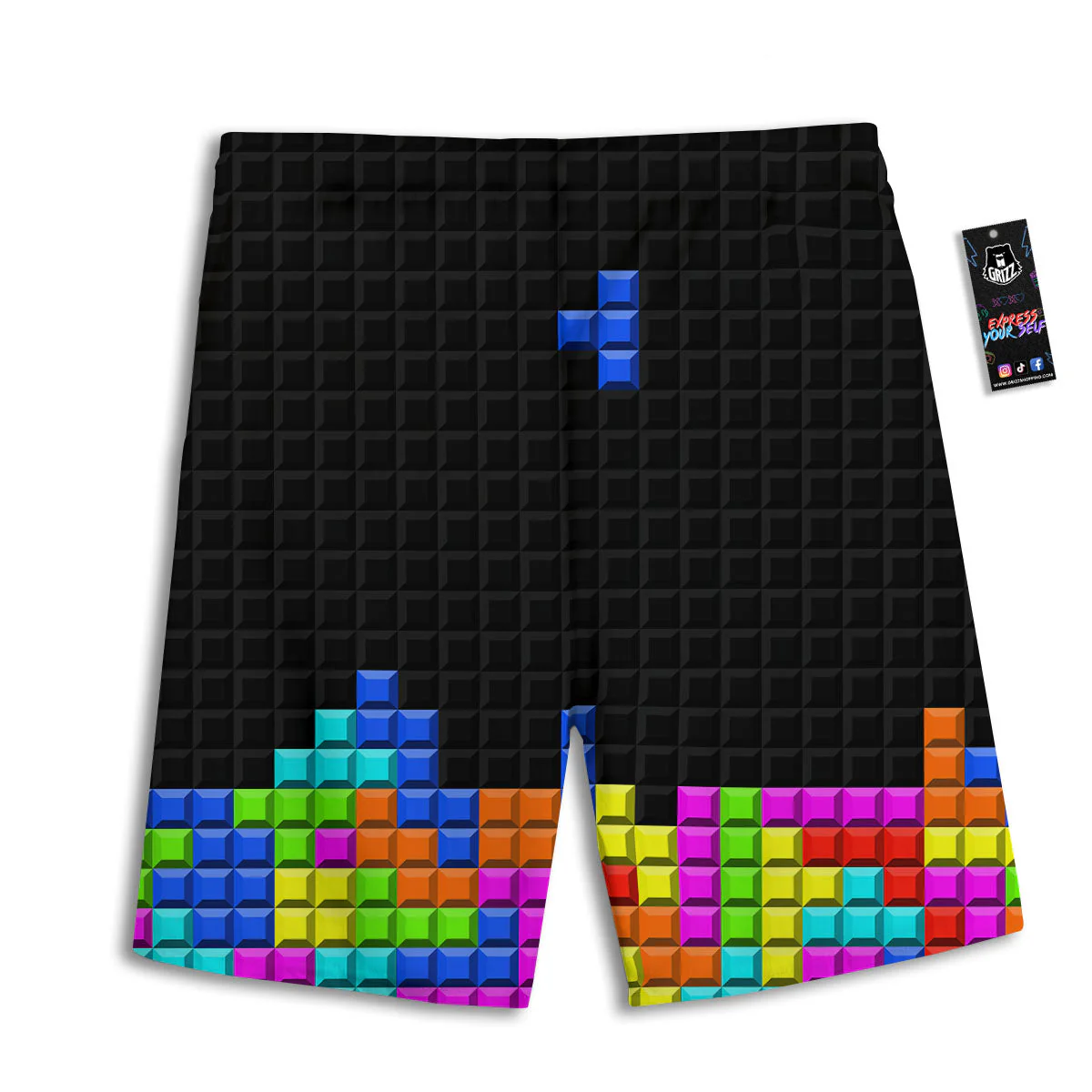 Video Game White Brick Puzzle Print Men's Athletic Shorts - Image 2