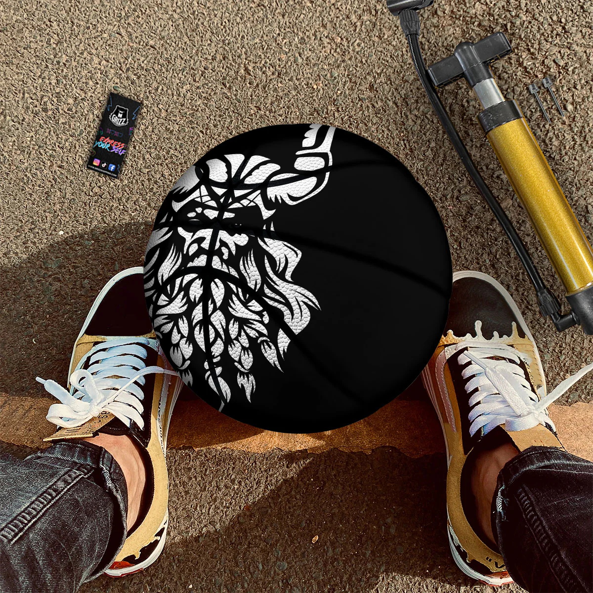 Viking God Odin White And Black Print Basketball - Image 2