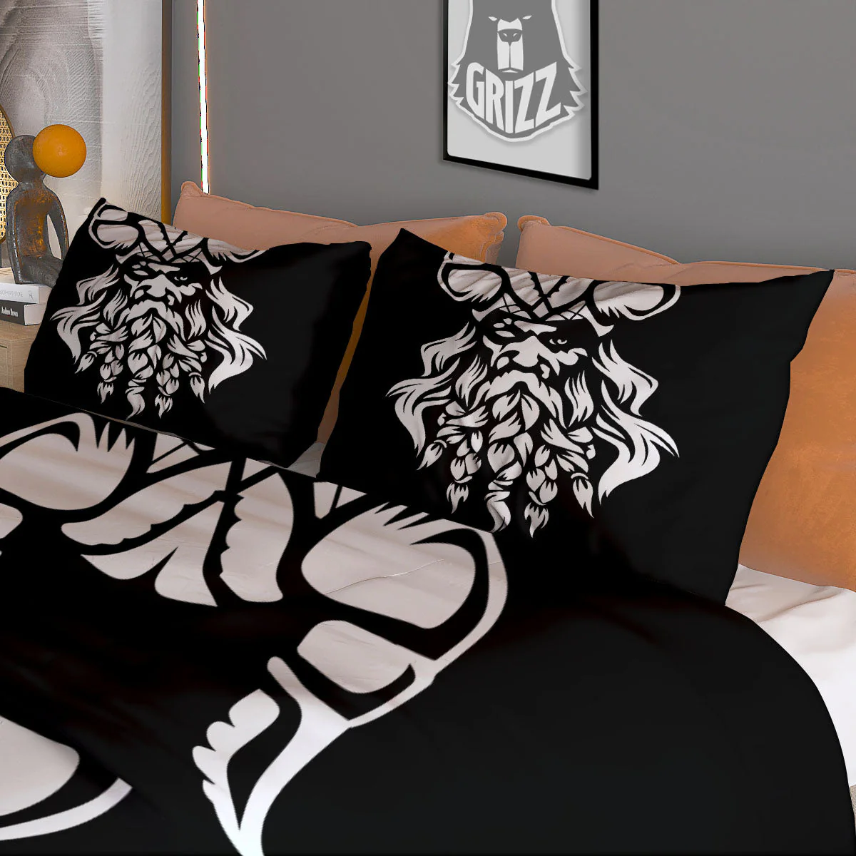 Viking God Odin White And Black Print Duvet Cover Bedding Set - Image 3