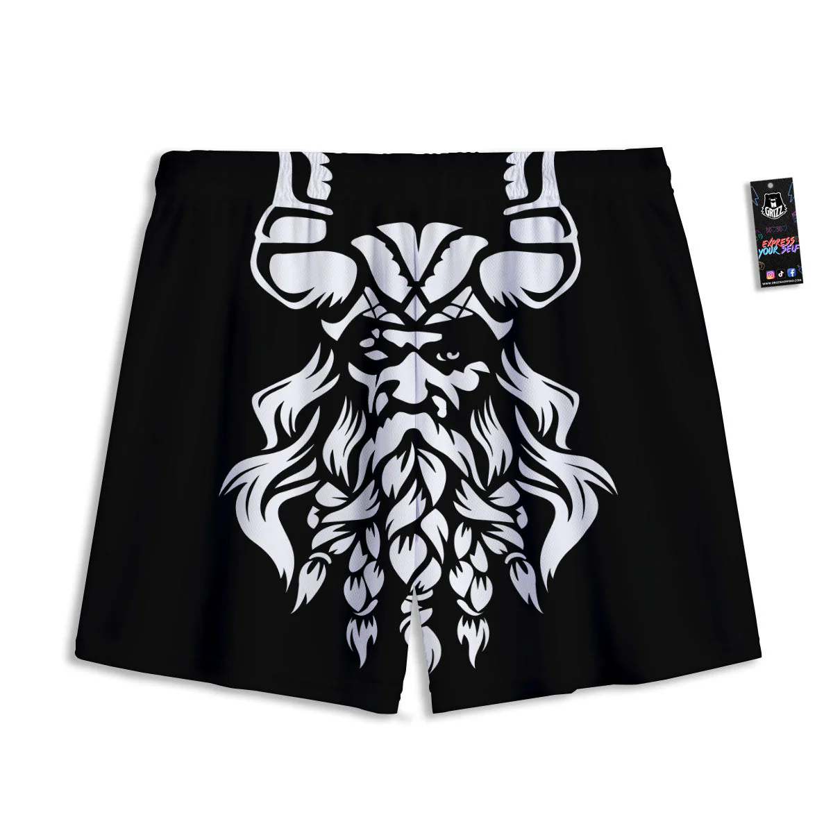 Viking God Odin White And Black Print Mesh Shorts - Image 2