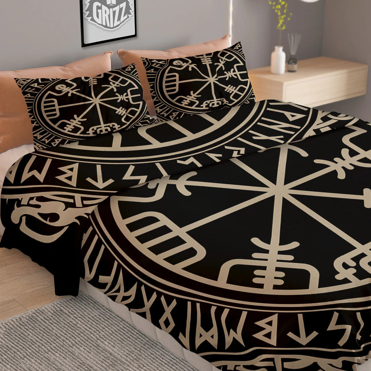 Viking Helm Of Terror Scandinavian Print Duvet Cover Bedding Set - Image 2