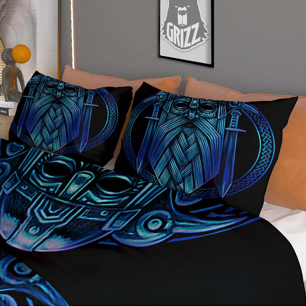 Viking Norse God Odin Blue Print Duvet Cover Bedding Set - Image 3