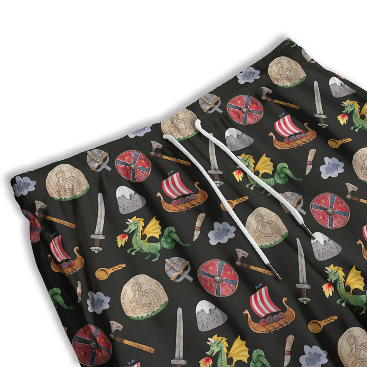 Vikings Watercolor Cartoon Style Print Pattern Men's Athletic Shorts - Image 3