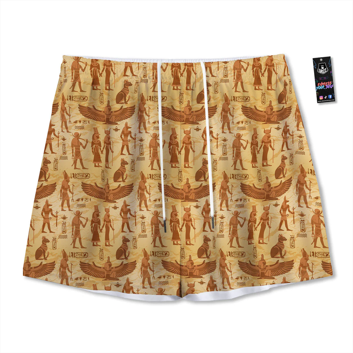 Vintage Egypt Papyrus Ancient Print Pattern Mesh Shorts