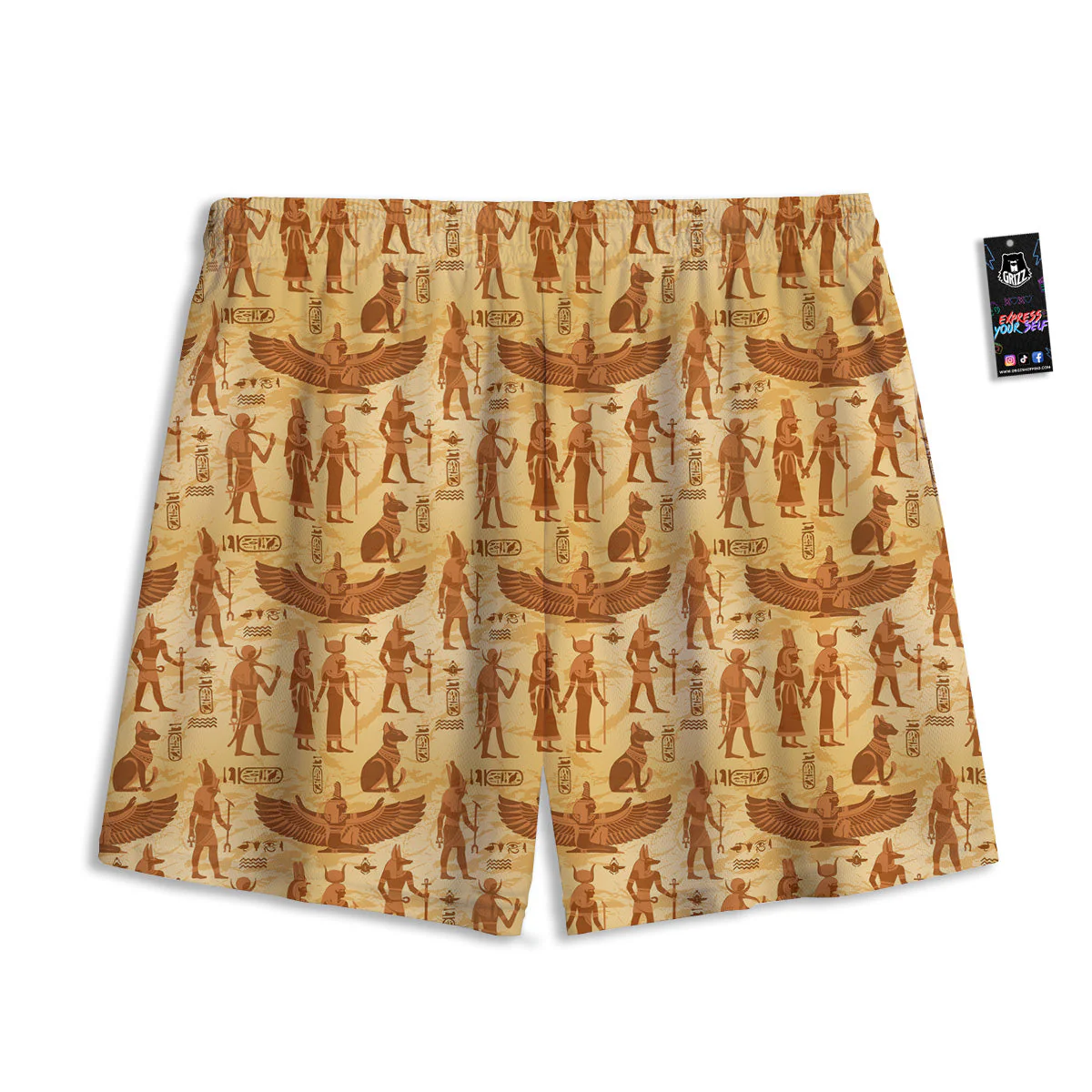 Vintage Egypt Papyrus Ancient Print Pattern Mesh Shorts - Image 2