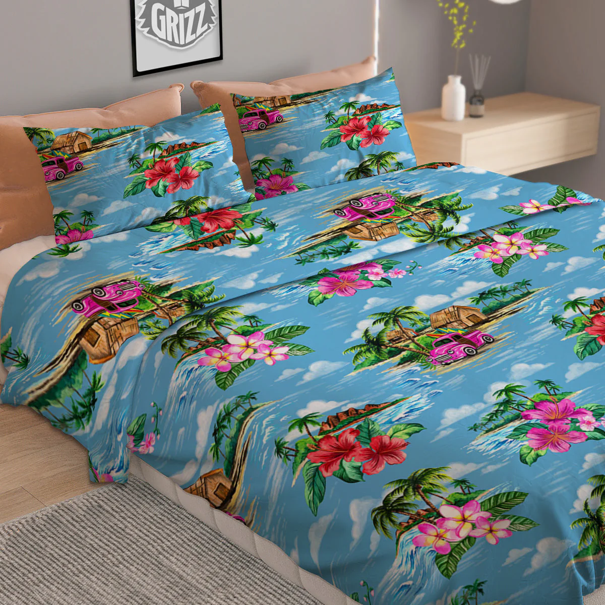 Vintage Hawaiian And Blue Sky Print Pattern Duvet Cover Bedding Set - Image 2