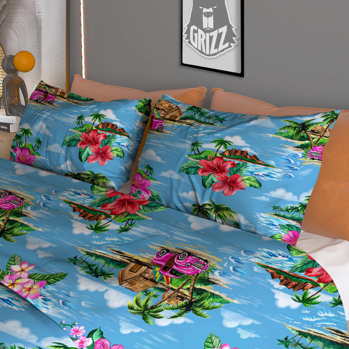 Vintage Hawaiian And Blue Sky Print Pattern Duvet Cover Bedding Set - Image 3