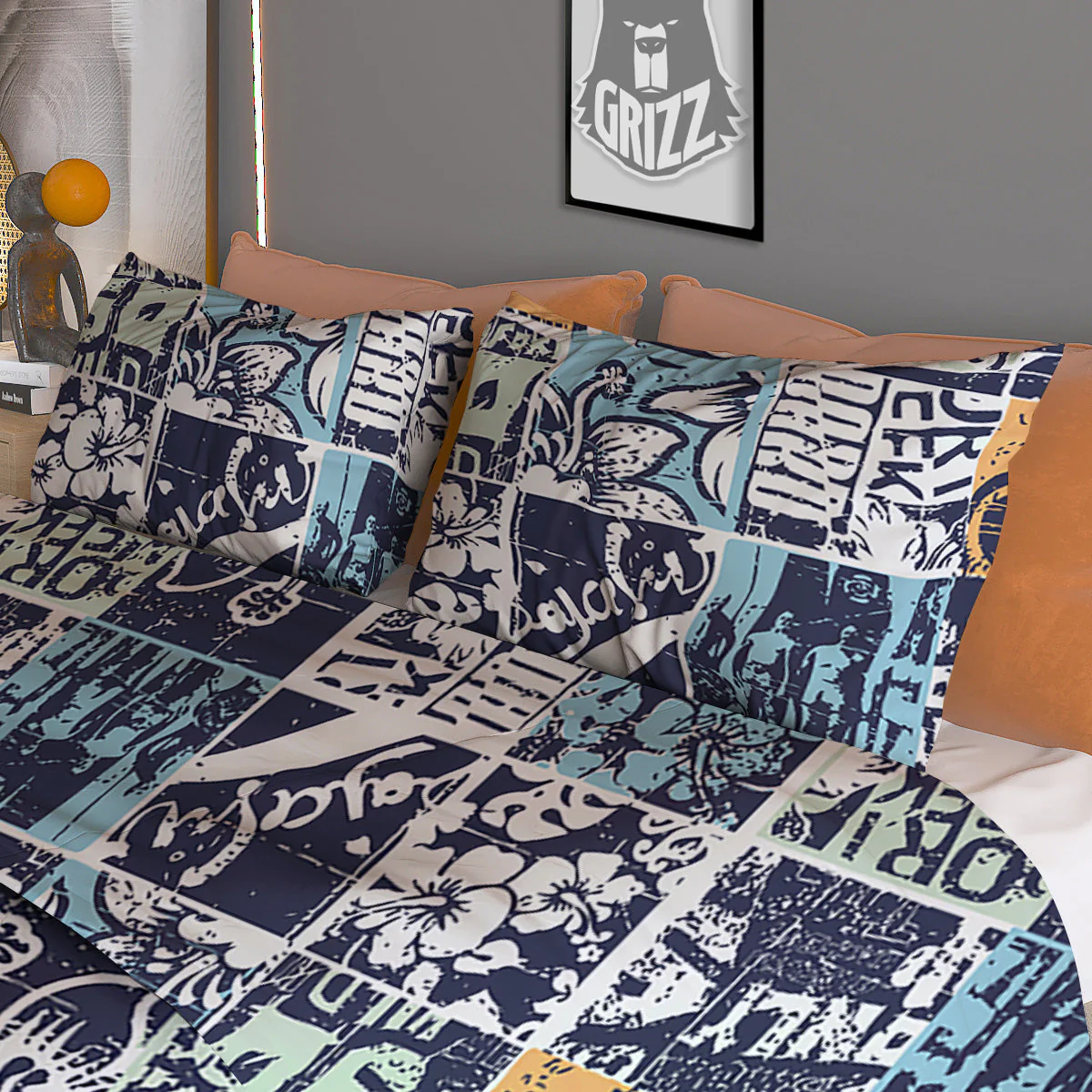 Vintage Patchwork Surfing Print Pattern Duvet Cover Bedding Set - Image 3
