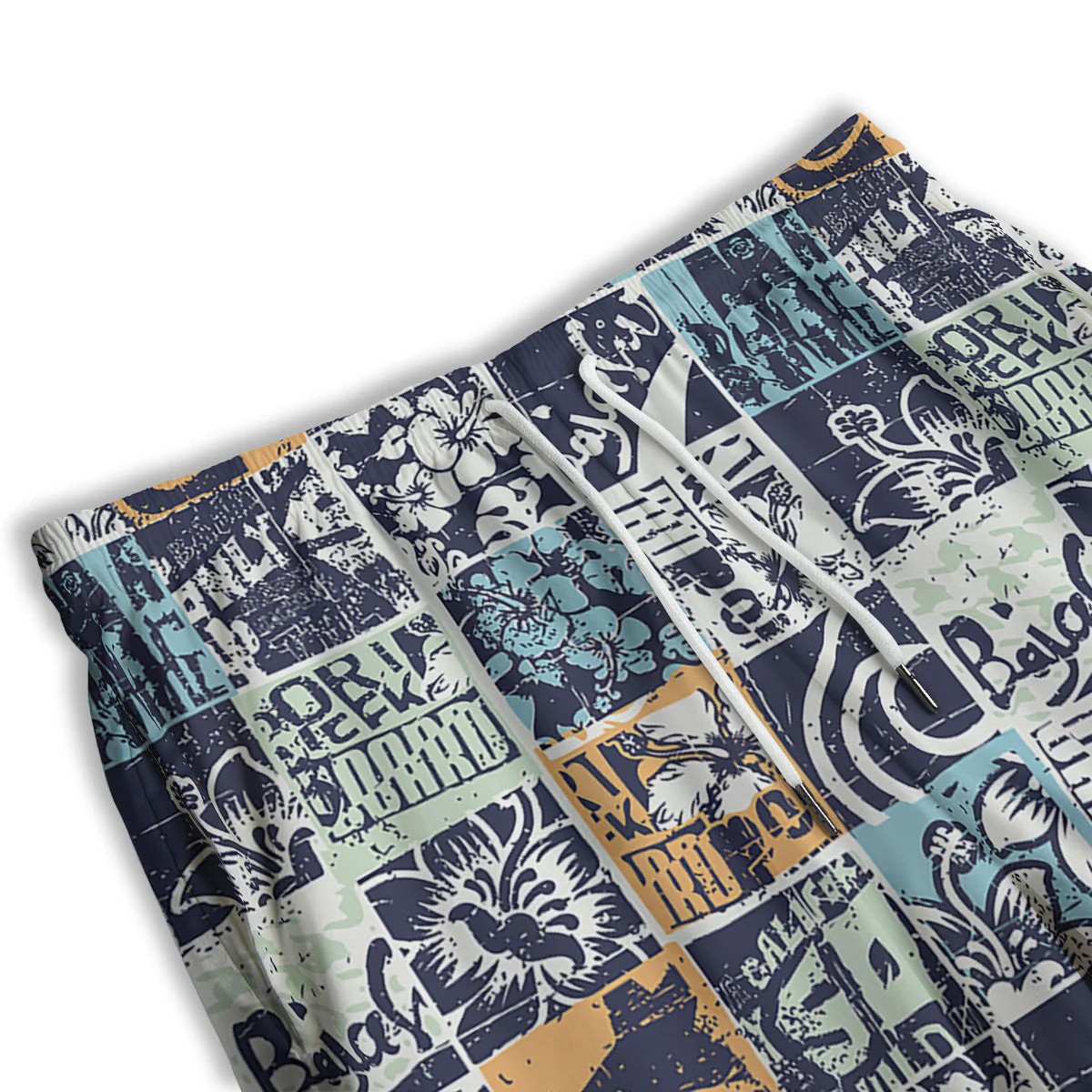 Vintage Patchwork Surfing Print Pattern Men's Athletic Shorts - Image 3