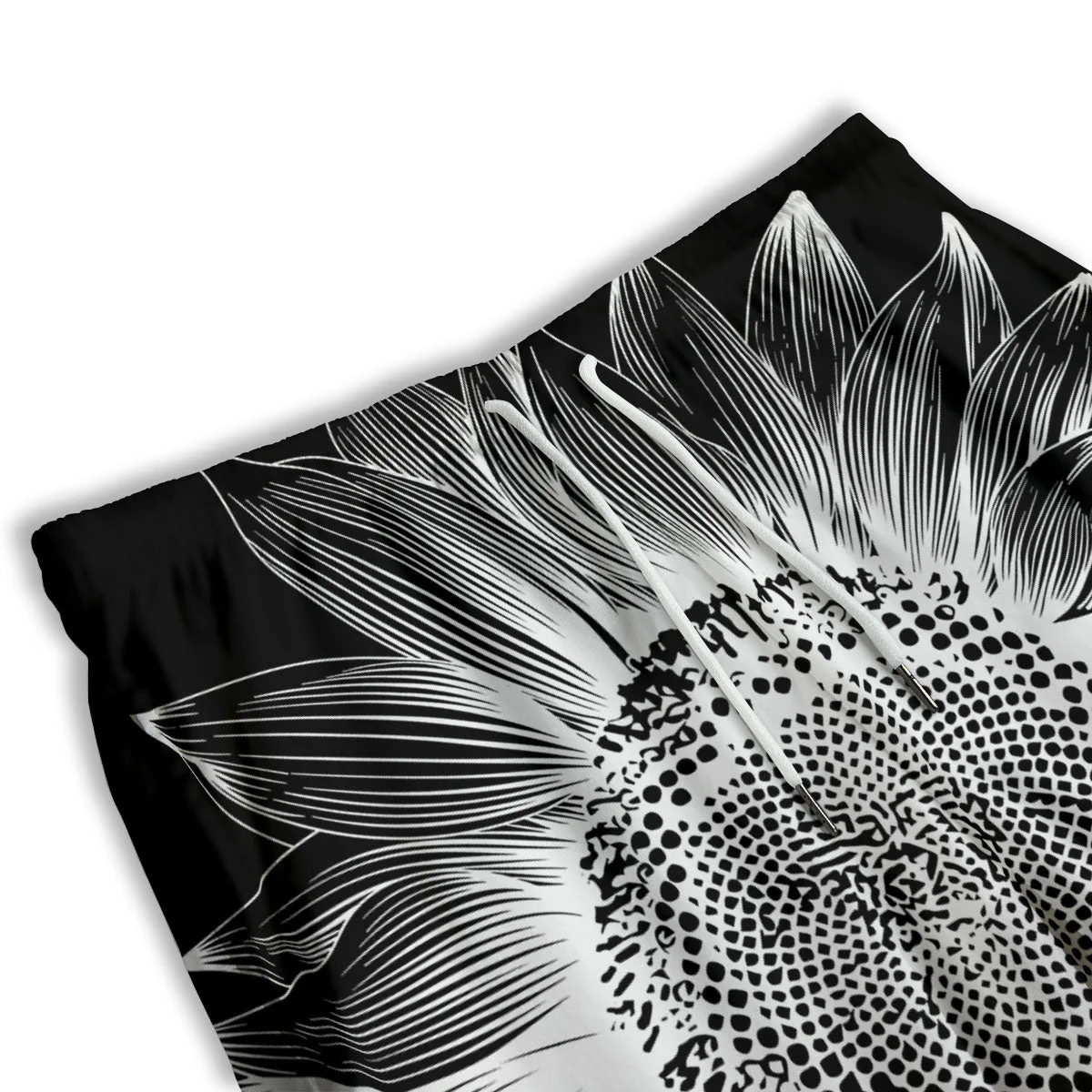 Vintage Sunflower White And Black Print Men's Athletic Shorts - Image 3