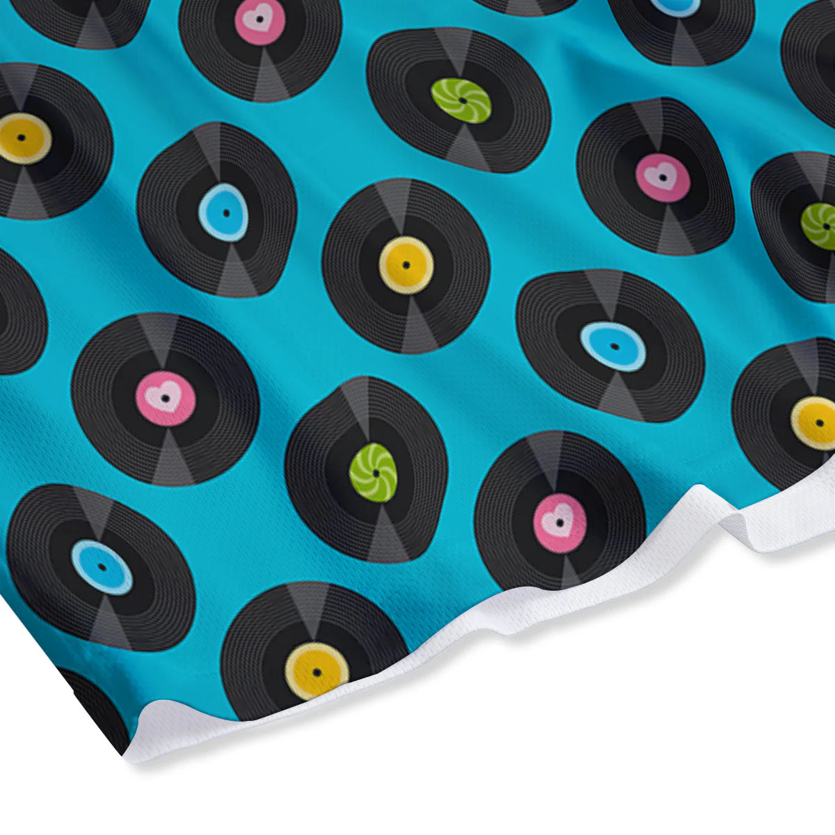 Vinyl Record Blue Print Pattern Mesh Shorts - Image 4