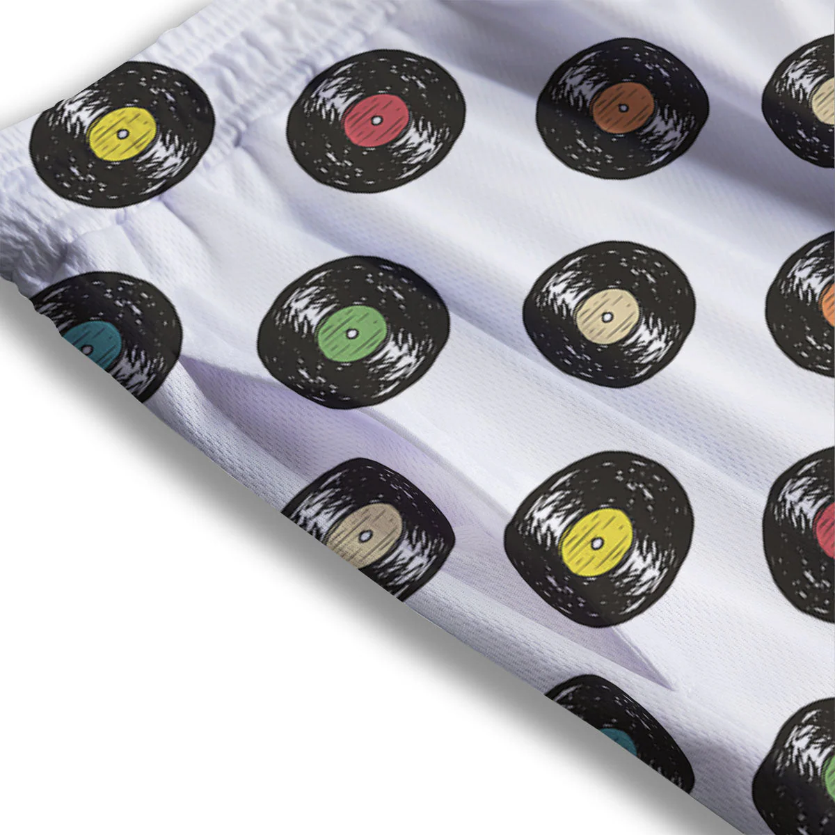 Vinyl Record Hand Drawn Print Pattern Mesh Shorts - Image 3