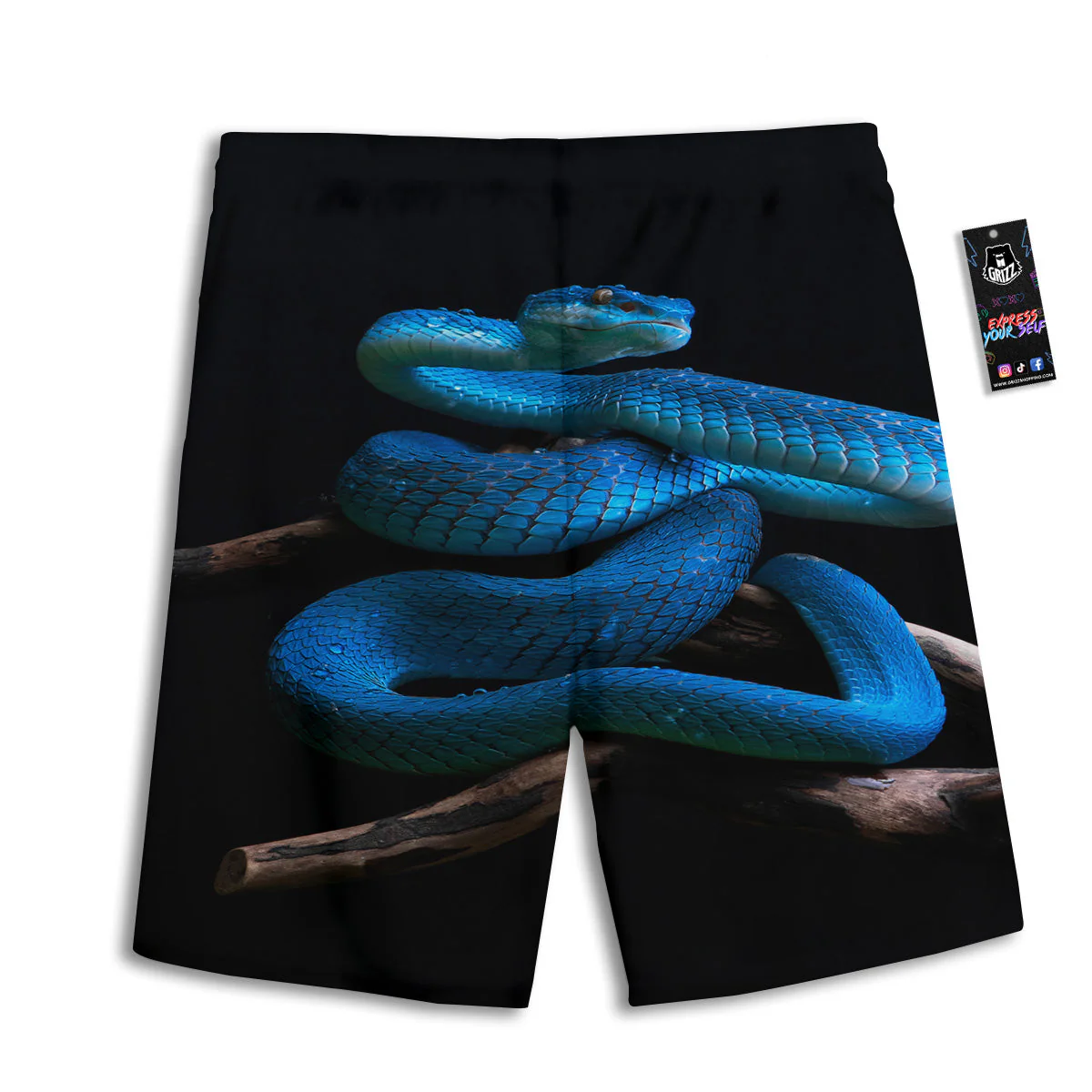 Viper Snake Blue Pit Print Men's Athletic Shorts - Image 2