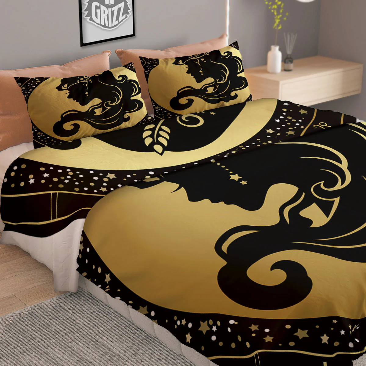Virgo Sign Black And Gold Print Duvet Cover Bedding Set - Image 2