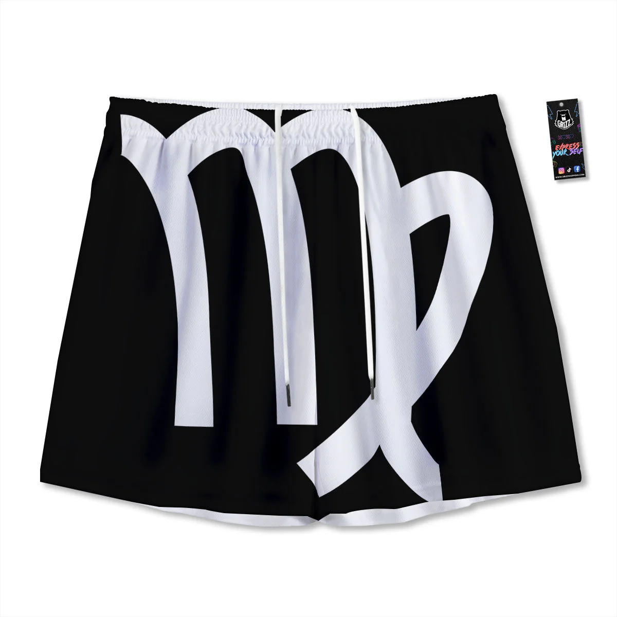 Virgo Sign White And Black Print Mesh Shorts