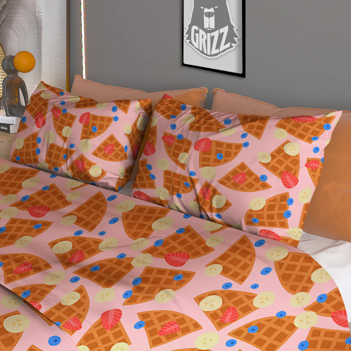 Waffle Print Cute Pattern Duvet Cover Bedding Set - Image 3