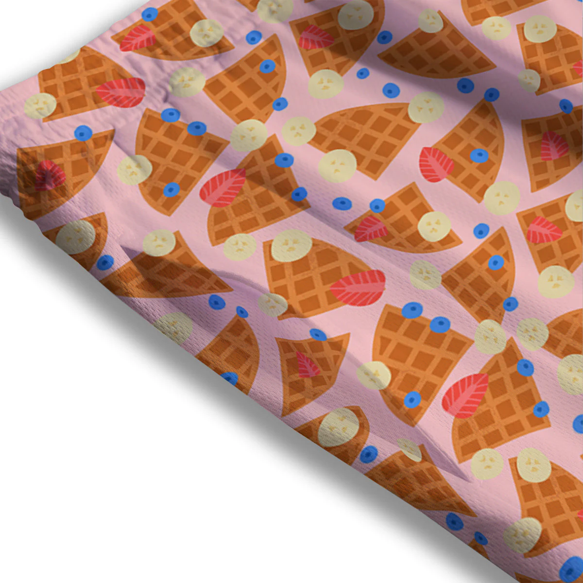 Waffle Print Cute Pattern Mesh Shorts - Image 3