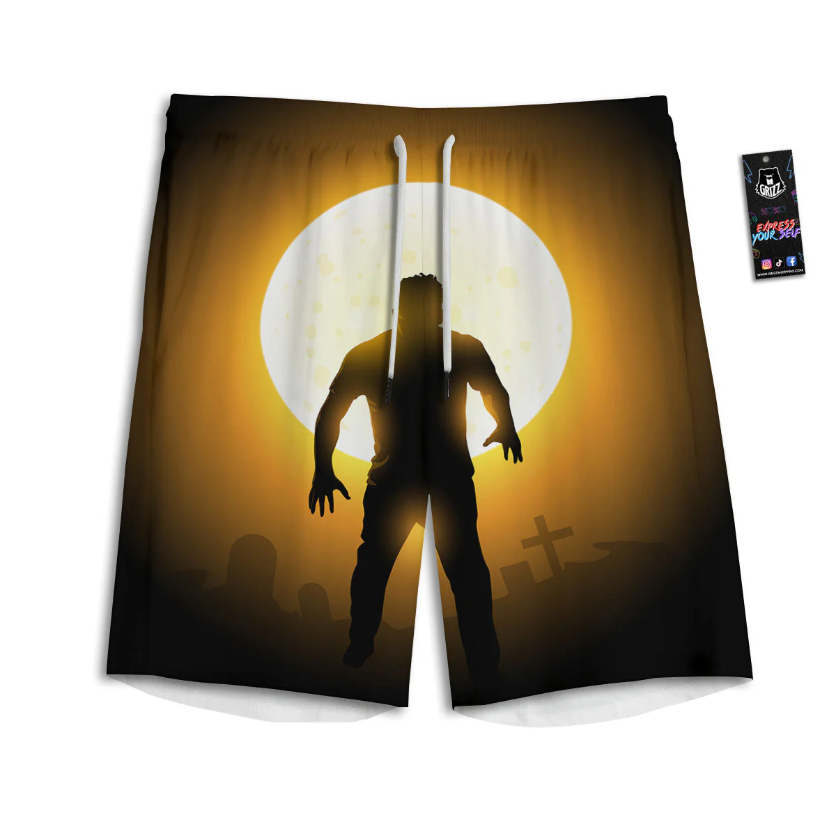 Walking Zombie Halloween Print Men's Athletic Shorts