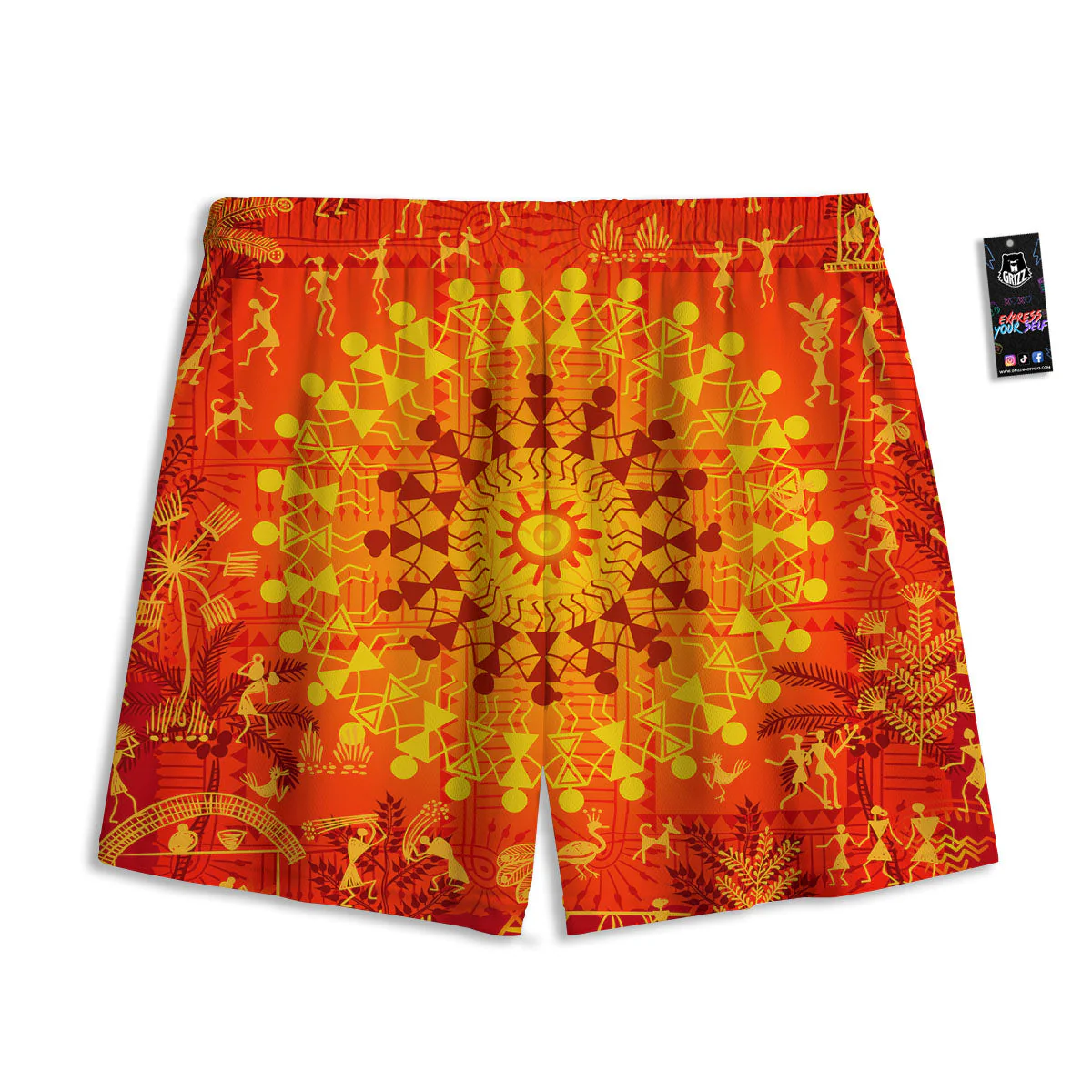 Warli Tribal Ancient Indian Print Mesh Shorts - Image 2