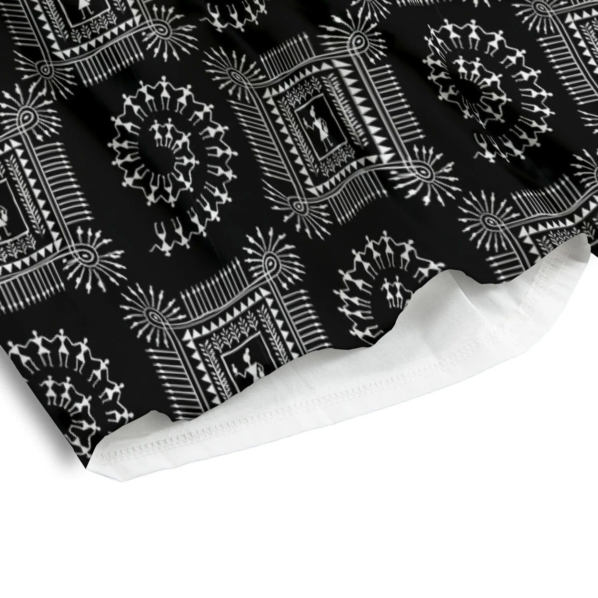 Warli Tribal White And Black Print Men's Athletic Shorts - Image 4