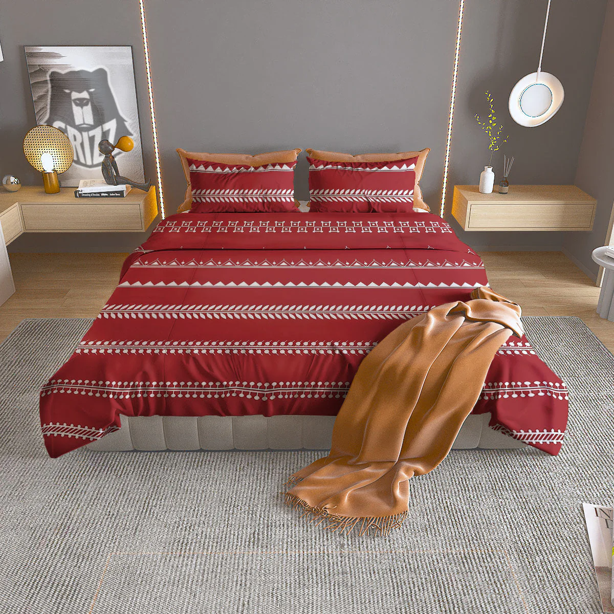 Warli Tribal White And Red Print Duvet Cover Bedding Set