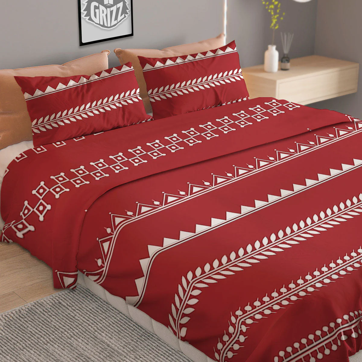 Warli Tribal White And Red Print Duvet Cover Bedding Set - Image 2
