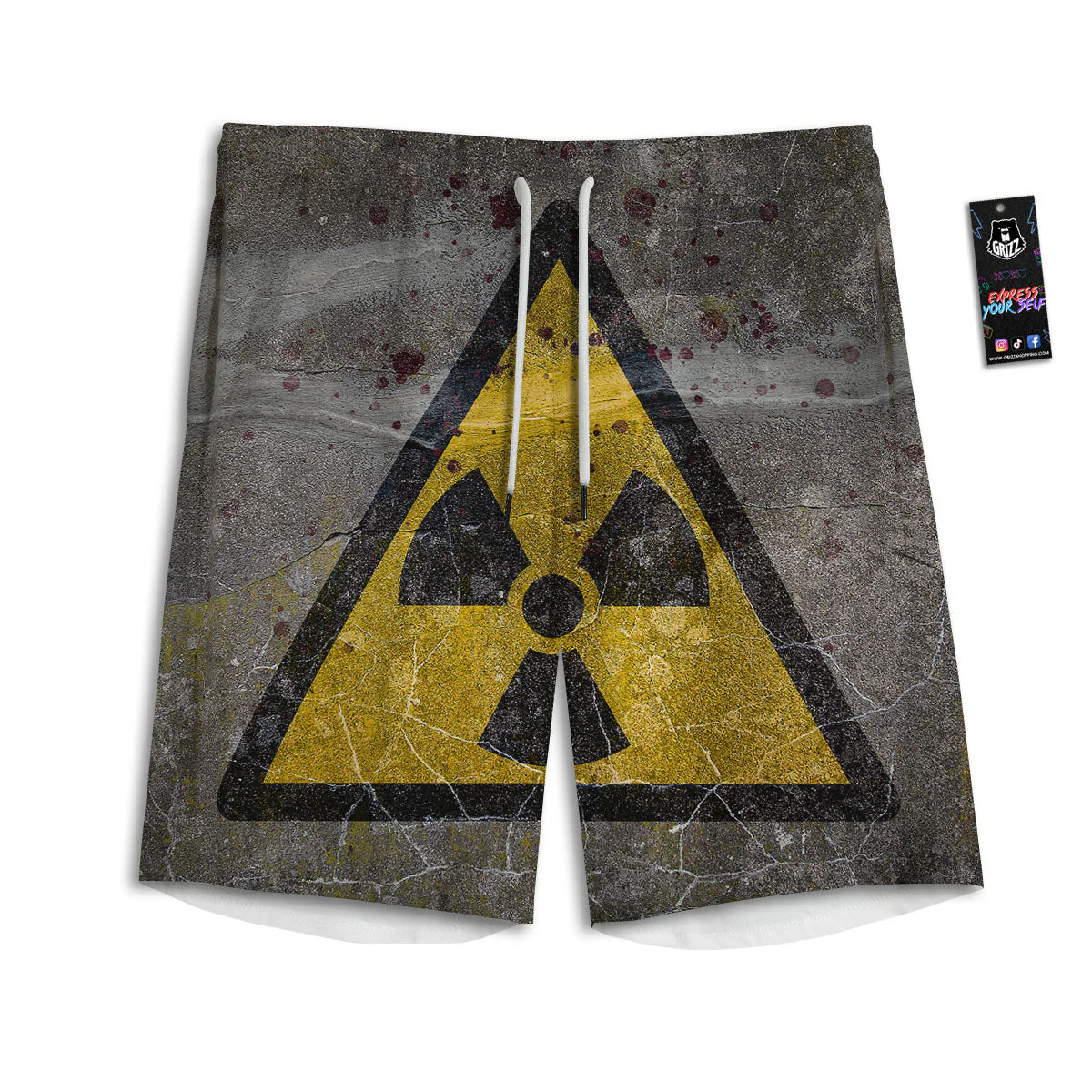 Warning Nuclear Symbol Print Men's Athletic Shorts