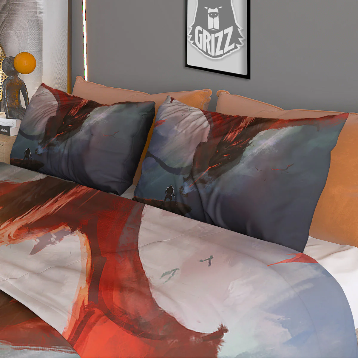 Warrior And Red Dragon Print Duvet Cover Bedding Set - Image 3