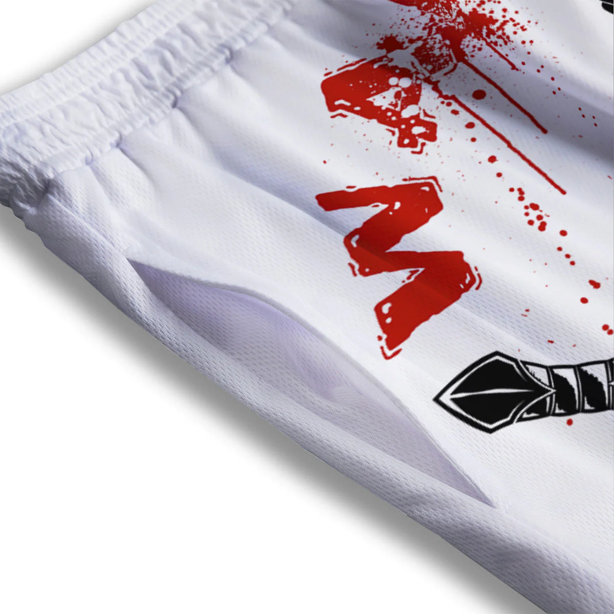 Warrior Bloody Spartan Print Mesh Shorts - Image 3