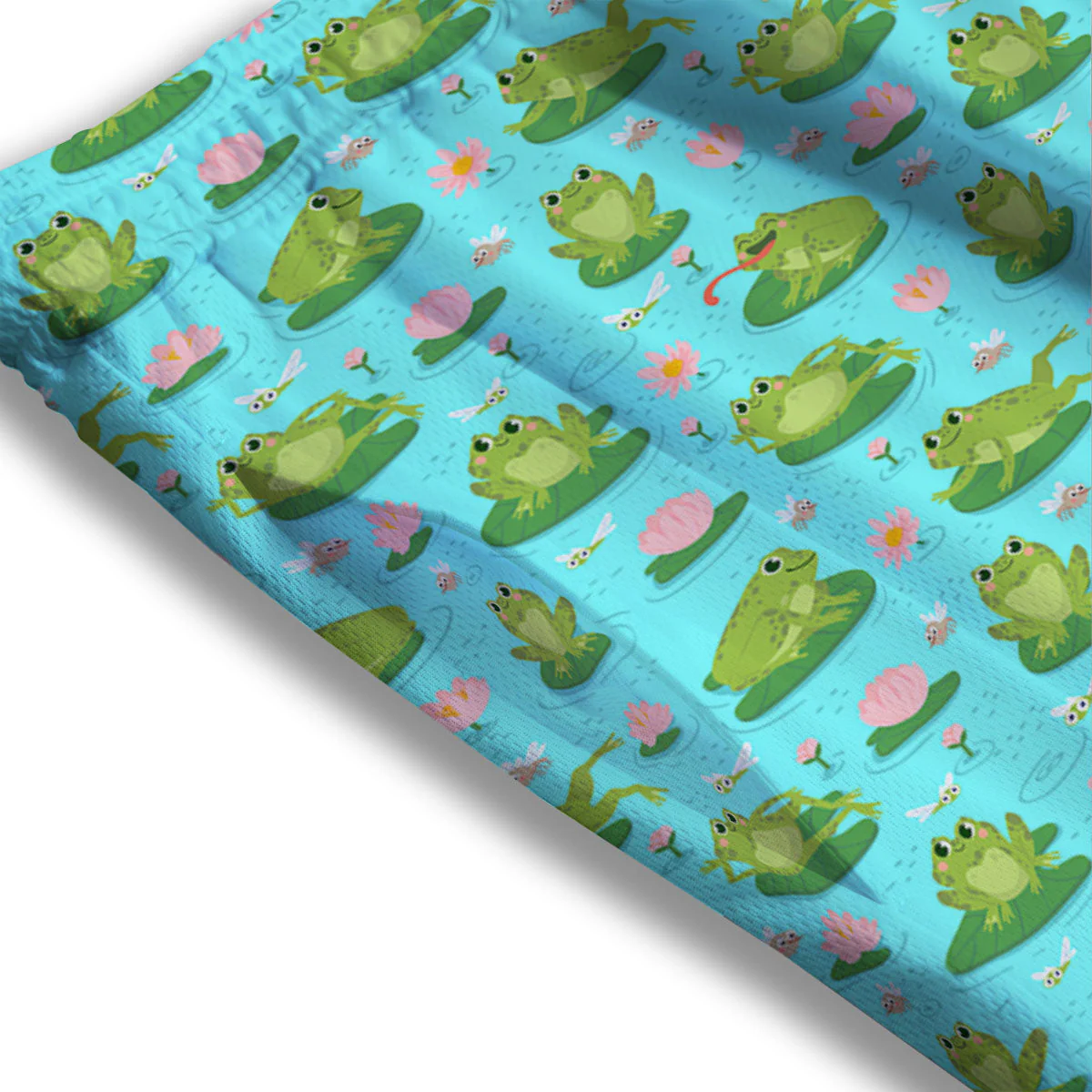 Water Lilies And Frogs Print Pattern Mesh Shorts - Image 3
