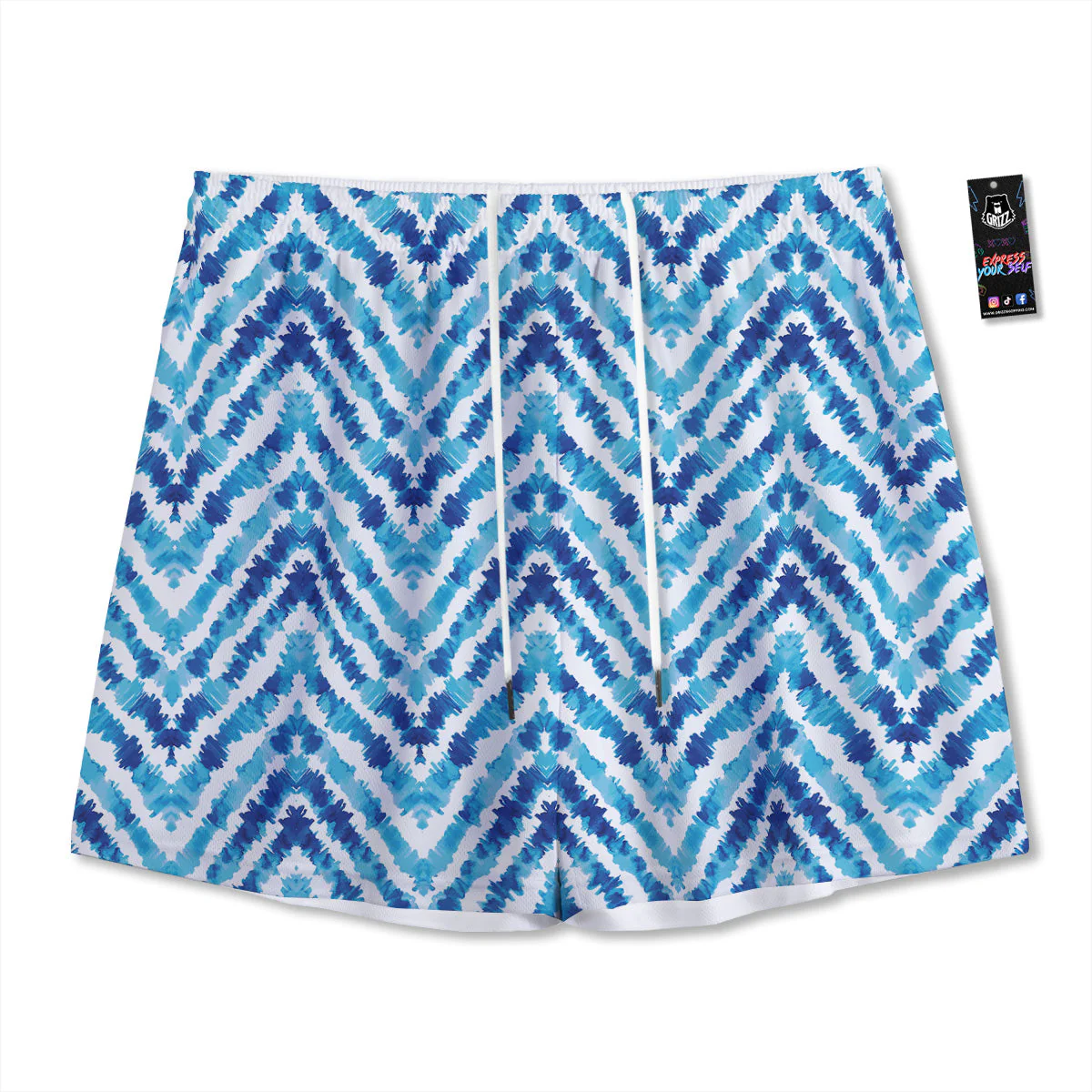 Watercolor Blue Zigzag Print Pattern Mesh Shorts