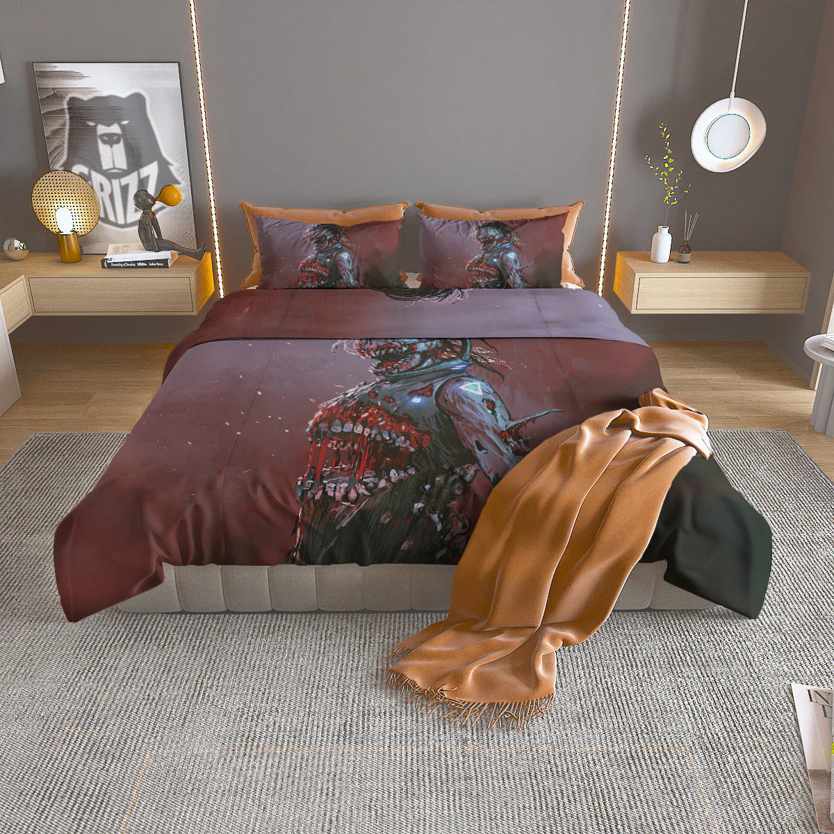 Watercolor Creepy Monsters Open Mouth Print Duvet Cover Bedding Set