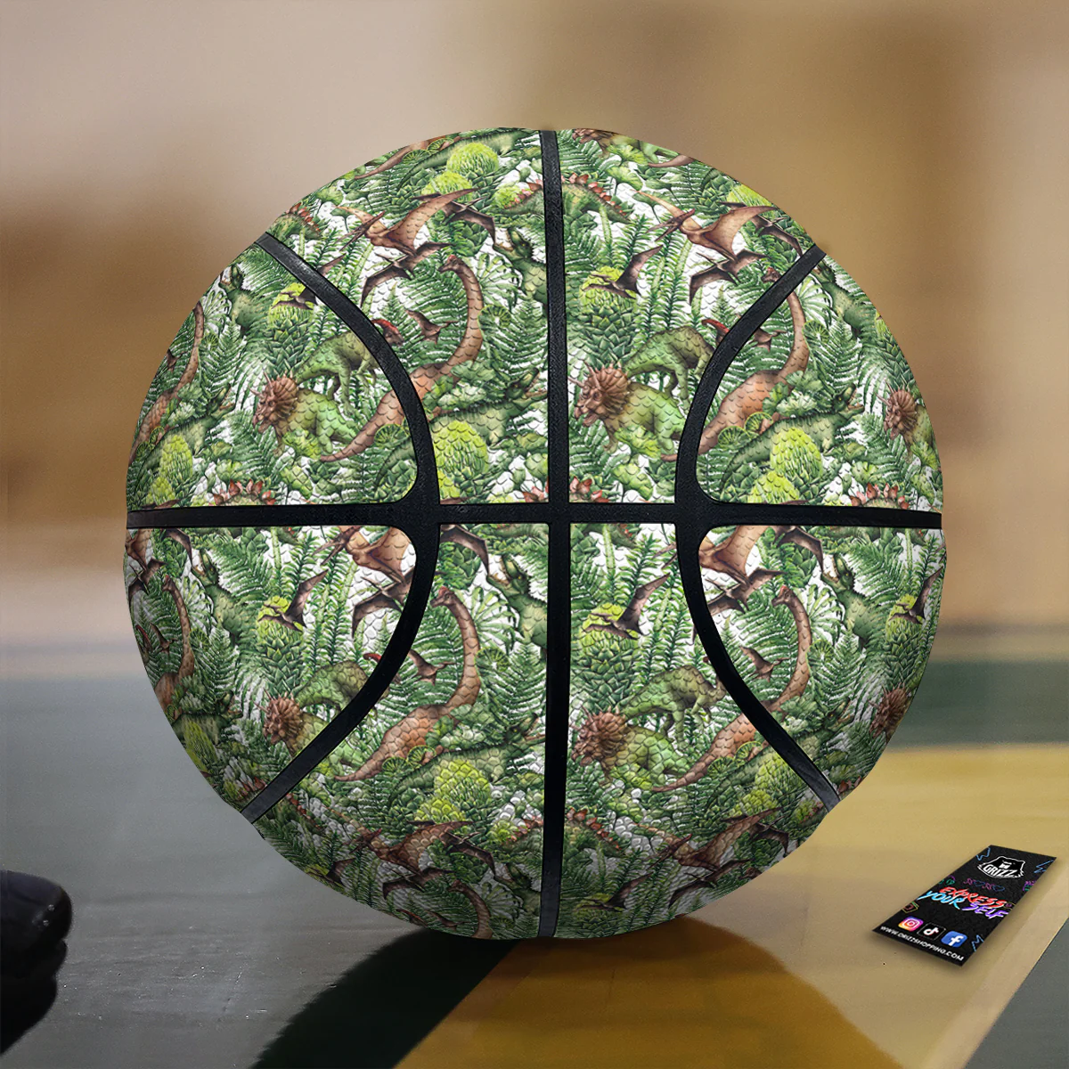 Watercolor Dinosaurs Plants Print Pattern Basketball