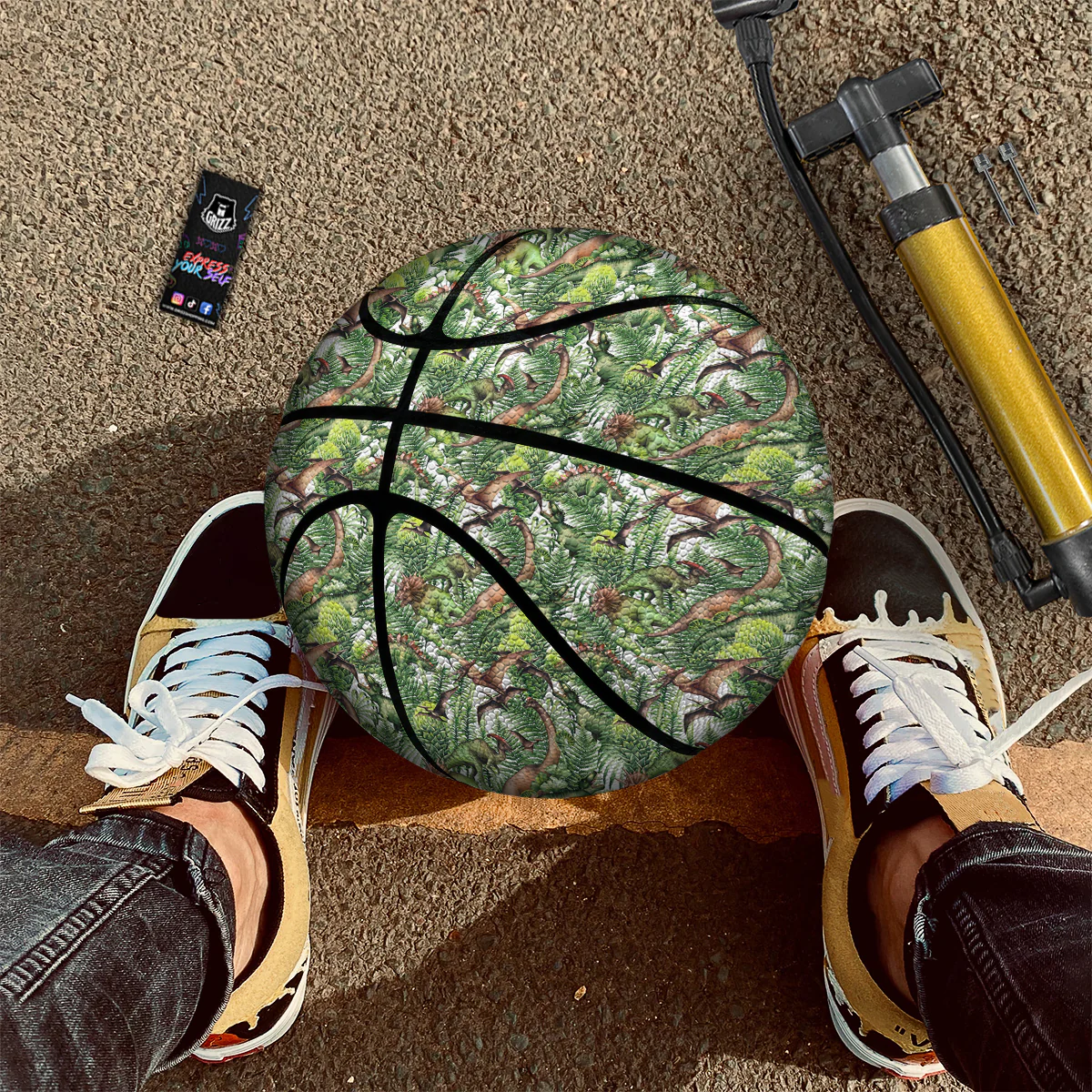 Watercolor Dinosaurs Plants Print Pattern Basketball - Image 2