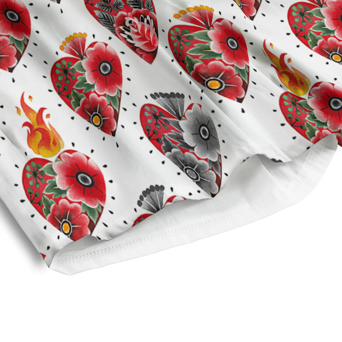Watercolor Flaming Heart Tattoo Print Pattern Men's Athletic Shorts - Image 4