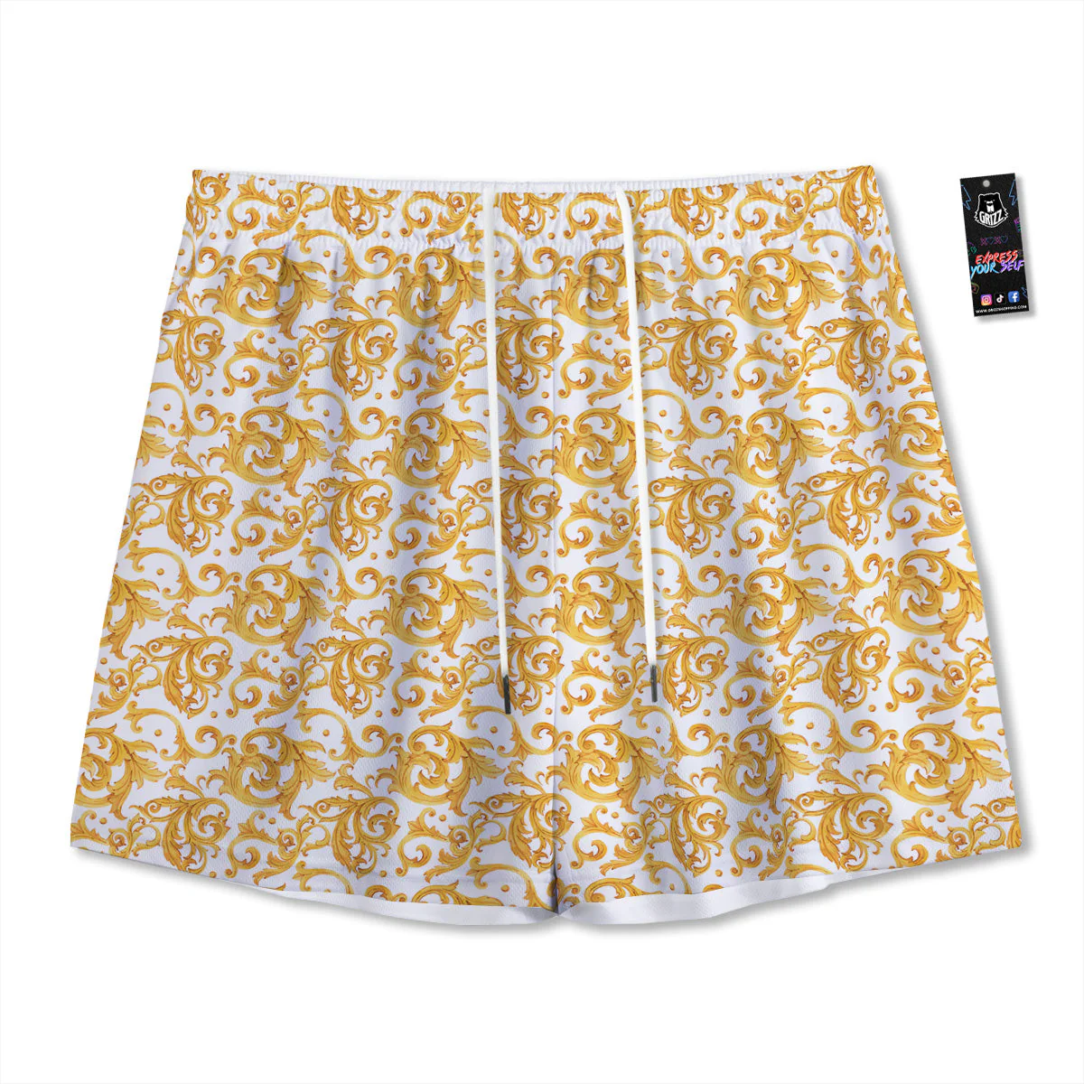Watercolor Golden Baroque Print Pattern Mesh Shorts