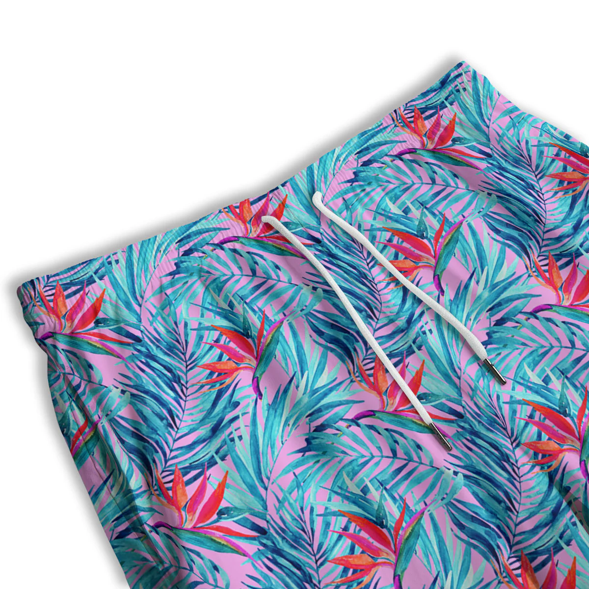 Watercolor Hawaiian Pink And Blue Print Men's Athletic Shorts - Image 3
