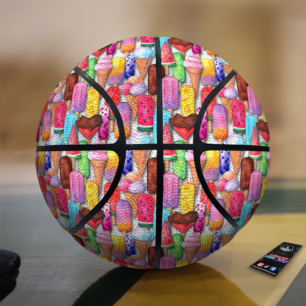 Watercolor Ice Cream Print Pattern Basketball