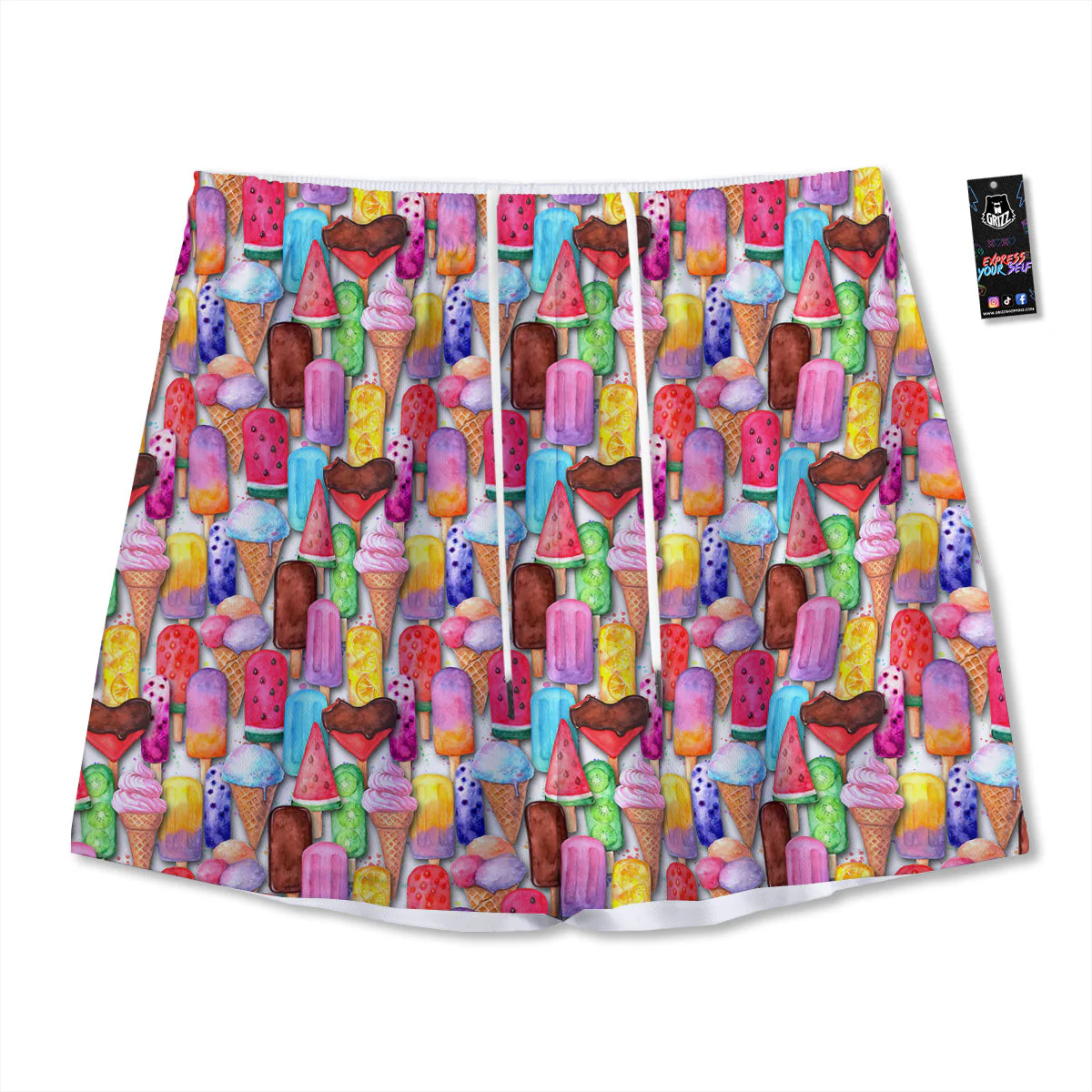 Watercolor Ice Cream Print Pattern Mesh Shorts