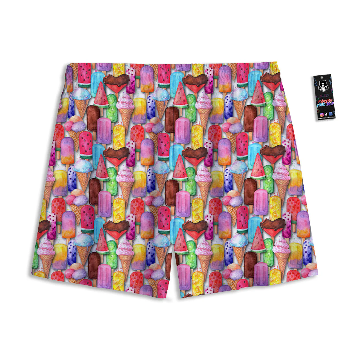 Watercolor Ice Cream Print Pattern Mesh Shorts - Image 2