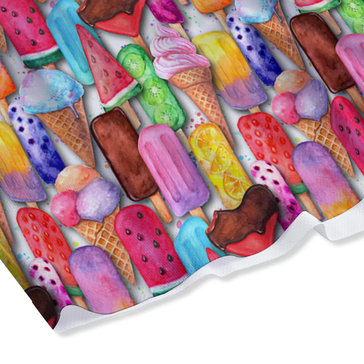 Watercolor Ice Cream Print Pattern Mesh Shorts - Image 4