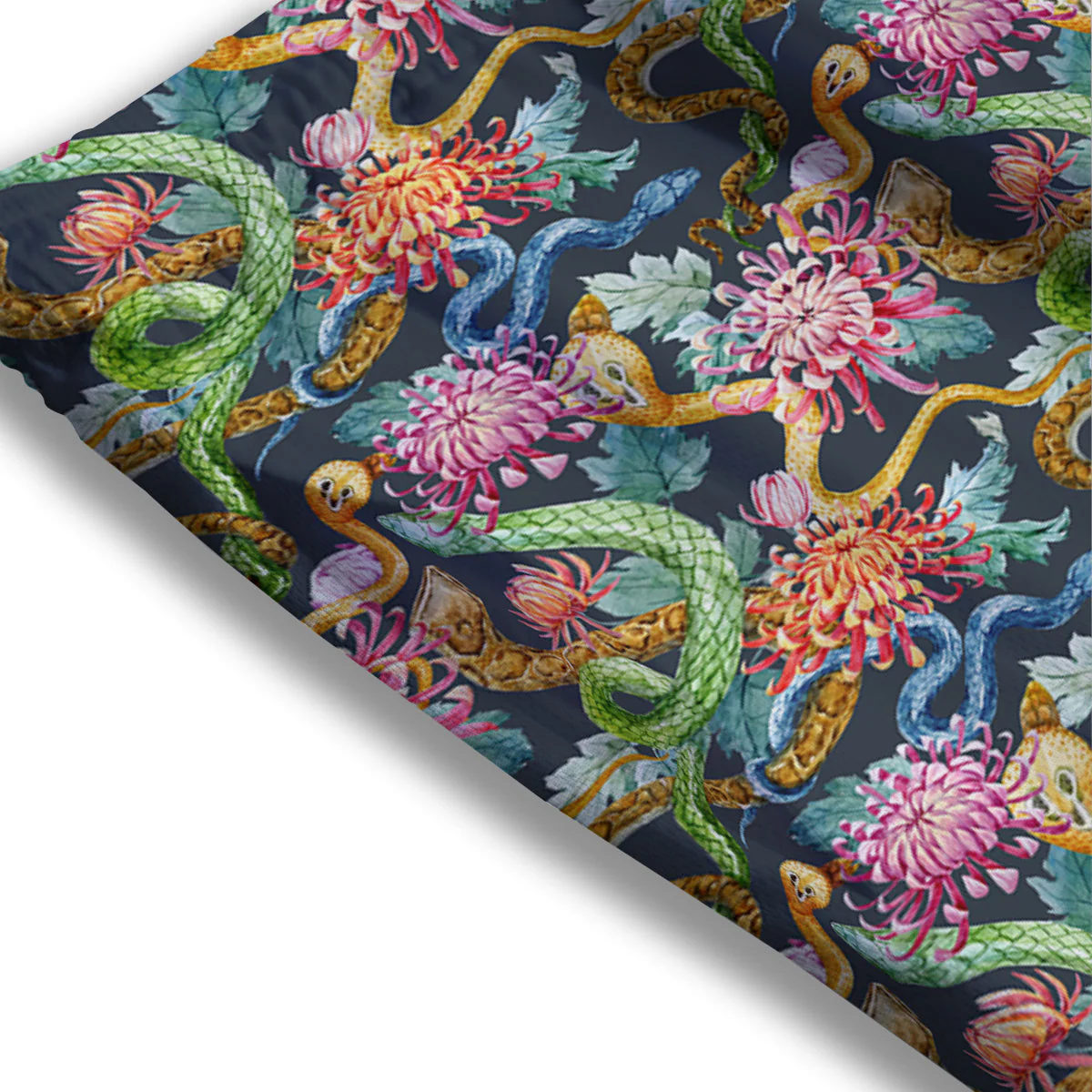 Watercolor Snake Chrysanthemum Flowers Print Pattern Mesh Shorts - Image 3