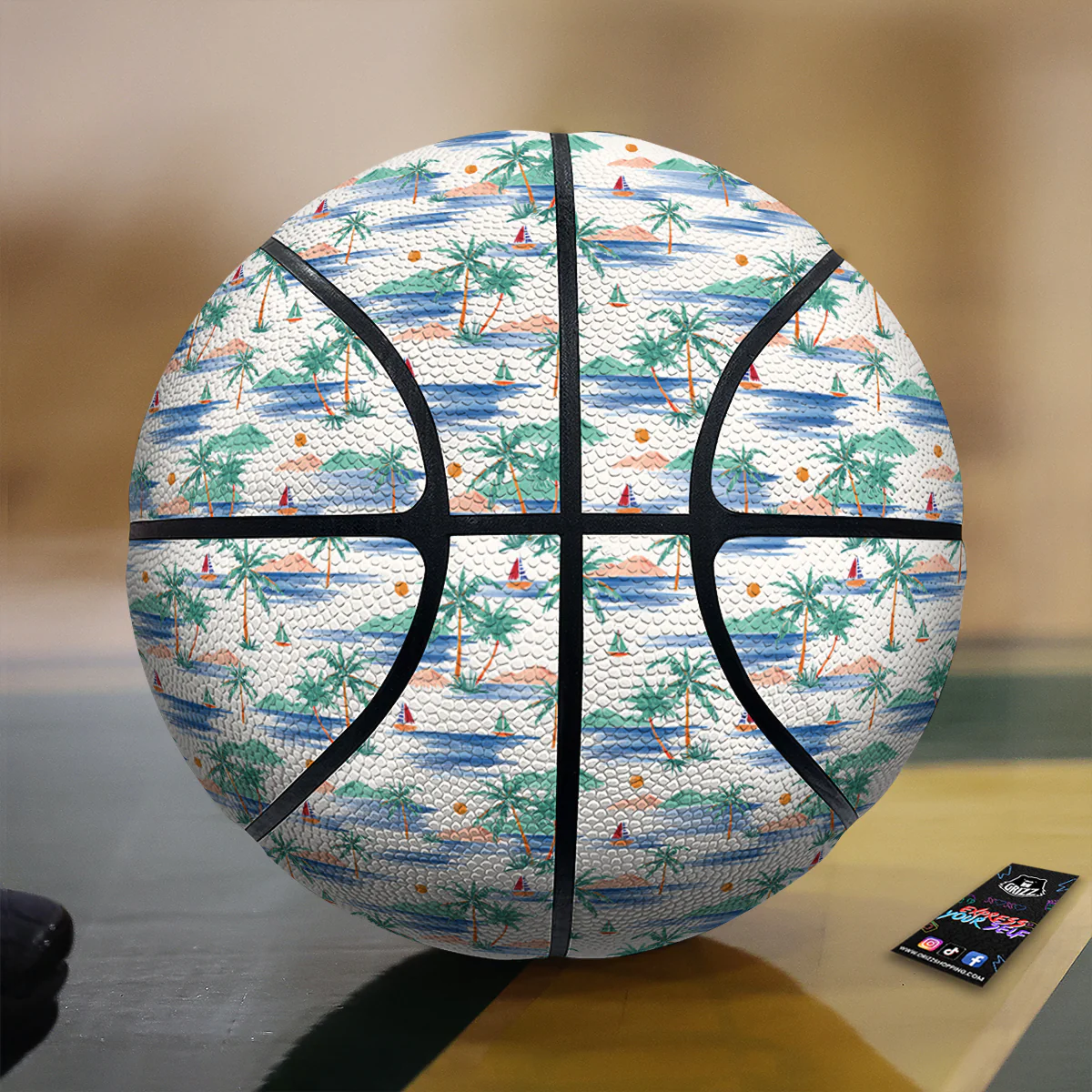 Watercolor Summer Island Palm Tree Print Pattern Basketball