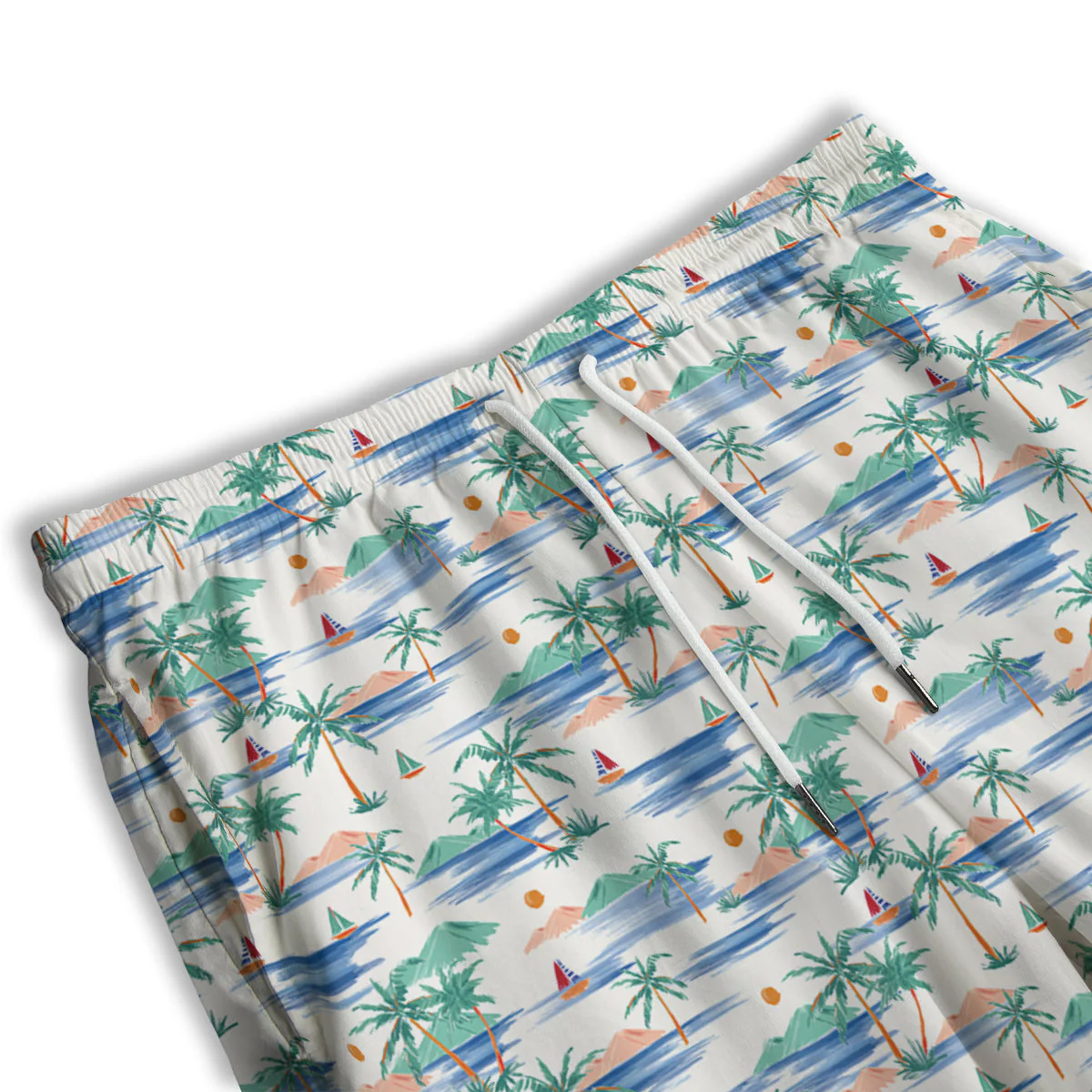 Watercolor Summer Island Palm Tree Print Pattern Men's Athletic Shorts - Image 3