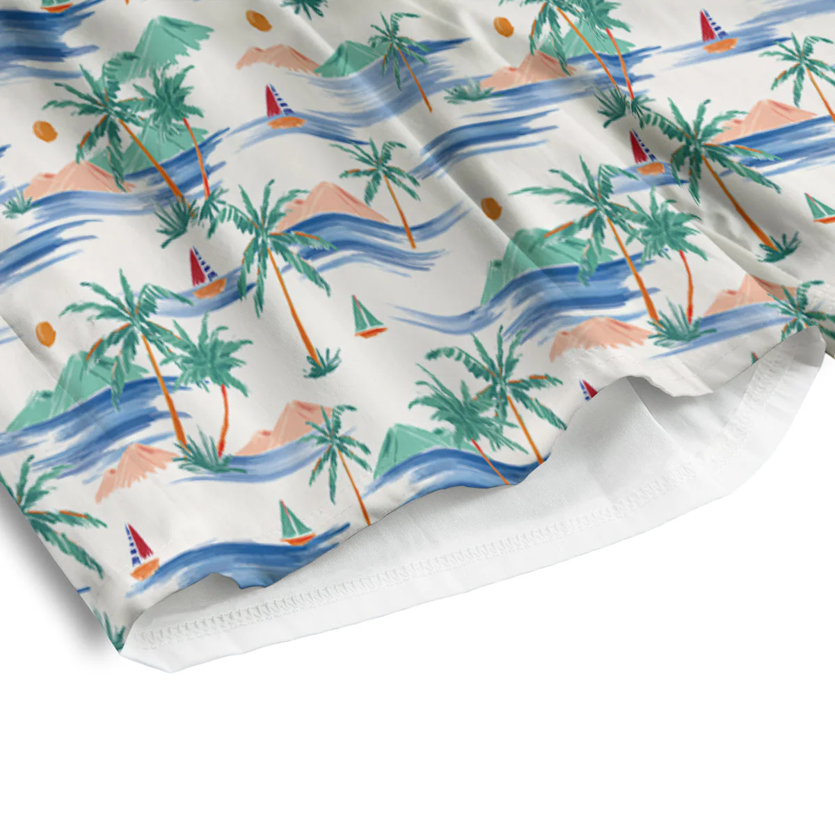Watercolor Summer Island Palm Tree Print Pattern Men's Athletic Shorts - Image 4