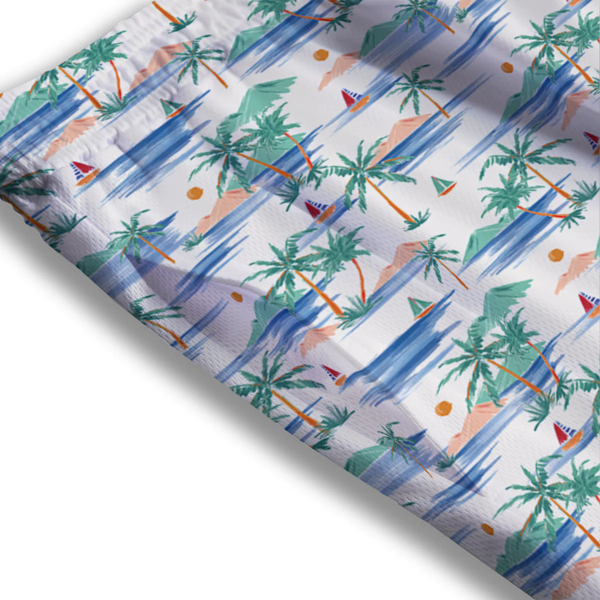 Watercolor Summer Island Palm Tree Print Pattern Mesh Shorts - Image 3